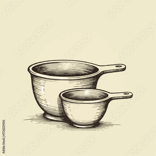 Illustration of two measuring cups in line art style on light background
