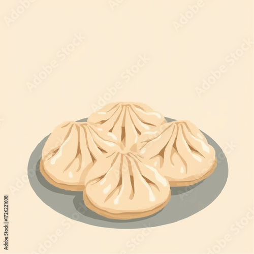 Plate of steamed dumplings on light background
