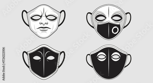 Collection of Face Masks with Unique Designs and Expressions.