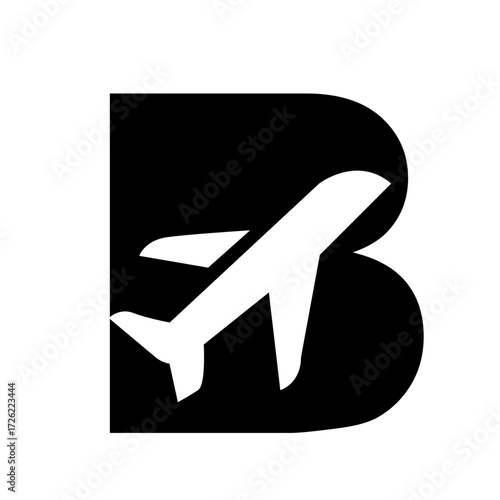 Initial B Travel Icon with Airplane Silhouette