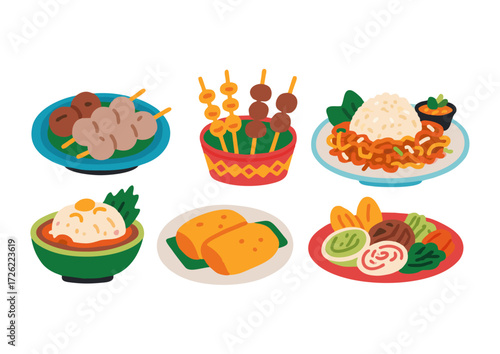 Vector illustration of traditional Indonesian street food set