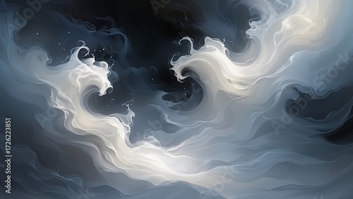Abstract Dark Blue and White Swirling Cloudscape Digital Art Background Wallpaper