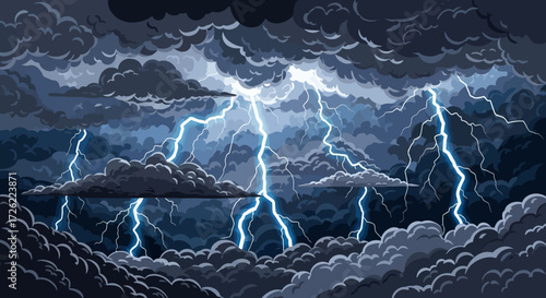 Dramatic Lightning Storm with Dark Clouds and Electric Bolts.