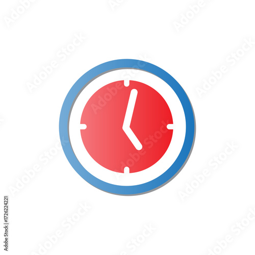 Modern red and blue clock icon representing time management and deadline concepts on a white background