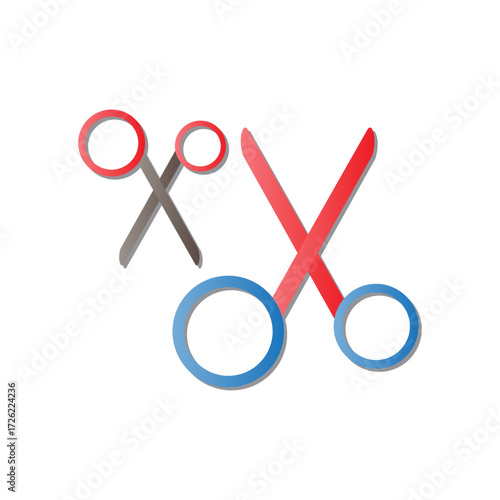 Vector illustration of two colorful scissor icons for cutting, crafting, and design projects