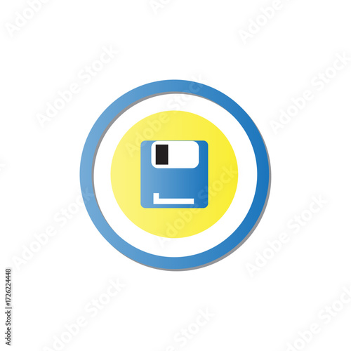 Floppy Disk Graphic Button Nostalgia and Retro Tech Icon in Circular Design