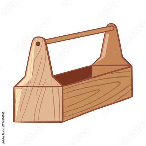 Classic empty wooden toolbox with a sturdy carrying handle for carpentry, home improvement, and DIY projects