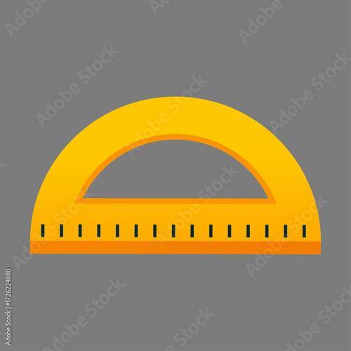 A detailed flat vector illustration of a yellow protractor for geometric measurement concepts