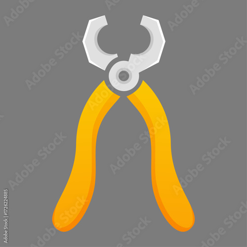 Vector illustration of yellow handled cutting pliers or nippers tool isolated on gray background