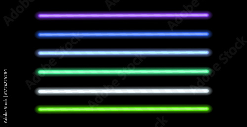 Pink neon tube lamp set. Glowing led light line beam collection. Bright luminous fluorescent bar stick lines. Shining cold color strip element pack to divide, separate, decorate