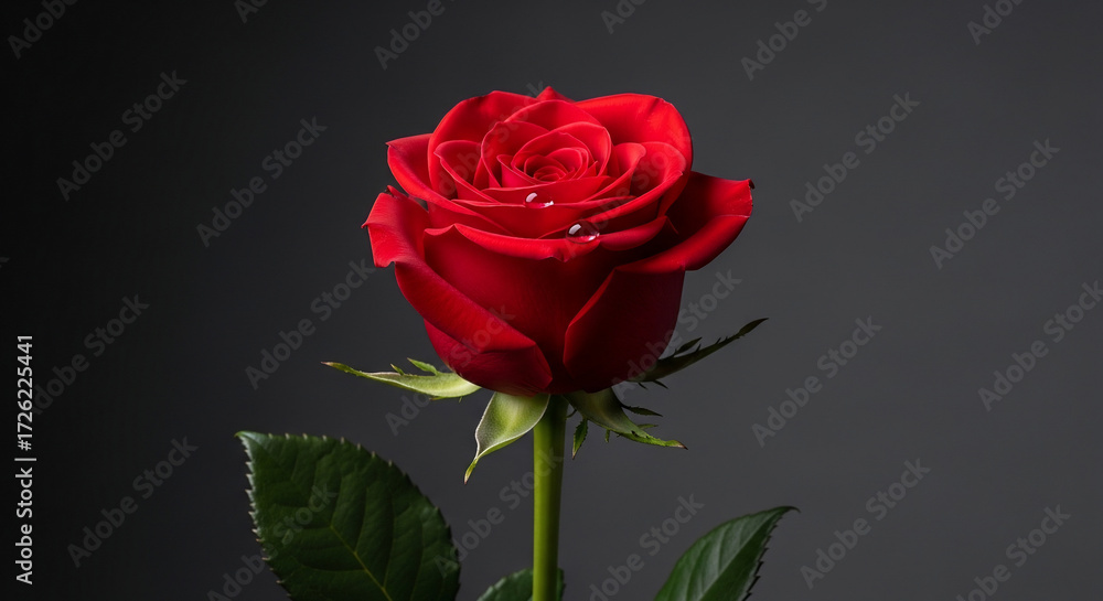 Fototapeta premium Red rose blooming with dew