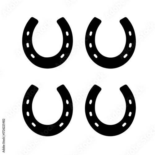 Horse hoof print black and white outline vector icon