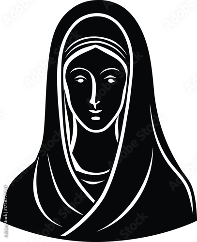 holy virgin mary head vector illustration black si.eps