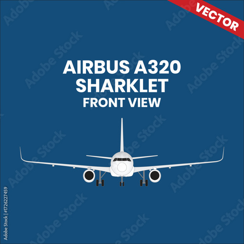 Line drawings of Airbus A320 Sharklet aircraft front view with two jet engine 
