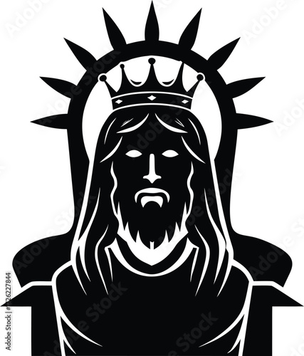 jesus christ sacred head with throne black silhoue.eps