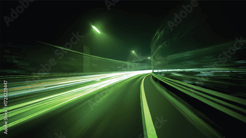 Dynamic green light trails on a road at night