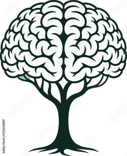 Brain tree illustration, symbol of knowledge, intelligence, mental growth, learning, education, creativity, psychology, health, abstract design, innovation concept
