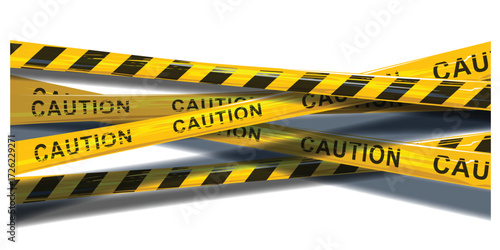Collection of yellow and black caution lines with warning tapes and danger signs on white background for safety, alert, and hazard concept visuals