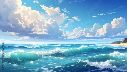 Fototapeta Naklejka Na Ścianę i Meble -  Wide shot of a vibrant ocean landscape