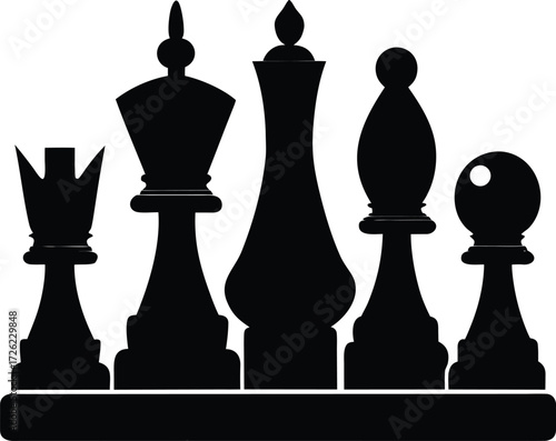 modern chess vector set  black silhouette pieces w.eps