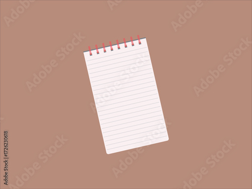 Vector illustration of flat opened lined notebook template with blank pages ready for writing, journaling, sketching, planning, academic or office related usage