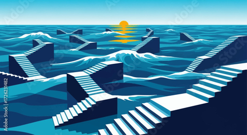 Stairways to the Sun - A Surreal Ocean Journey.