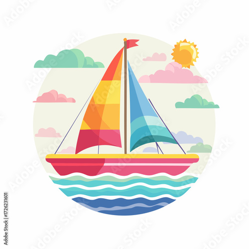 Sailboat Illustration with Rainbow Sails A Touch of Green Screen Technology