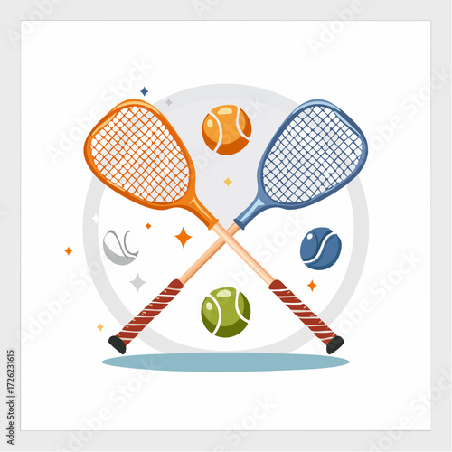Digital Tennis Green Screen Chroma Key Illustration with Rackets and Balls for Sports Technology