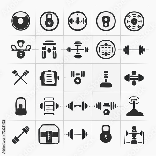 Fitness Icons Collection Weights, Barbells, and Gym Equipment for Health and Strength