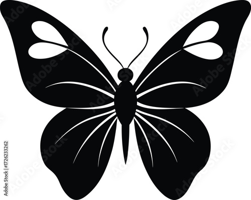 romantic butterfly with love shaped wings black si.eps