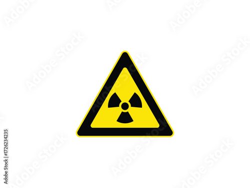 Radiation hazard warning sign on yellow triangular board with high-contrast black symbol for safety, danger alert, industrial caution and hazardous material signage