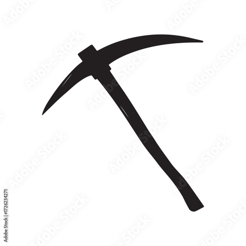 Black Silhouette of a Pickaxe Tool on a White Background