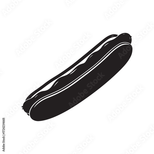 Black and White Hotdog Sandwich Isolated on White Background