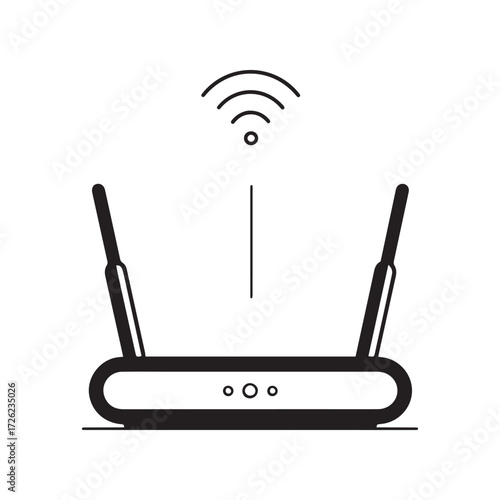 Black and White of a Modern WiFi Router with Antennas