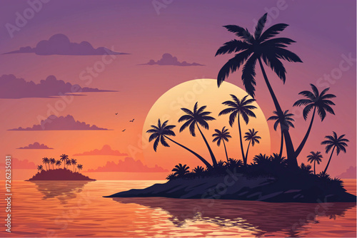 Sunset Island Landscape – Papercraft Low Poly Art