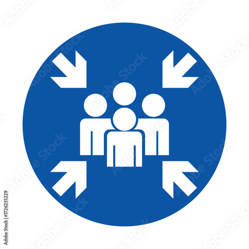 Group Collaboration Symbol with Central Figure Surrounded by Arrows