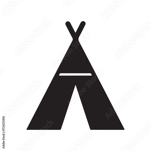 Black and White Silhouette of a Teepee Tent with Center Support