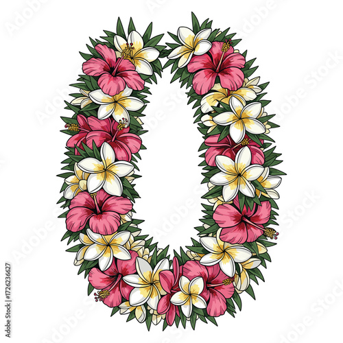 Vector Floral Pattern with Hibiscus and Plumeria Flowers in Tropical Style for Summer Design