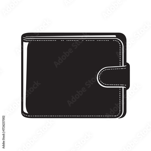 Black Leather Wallet with Stitching and Snap Closure