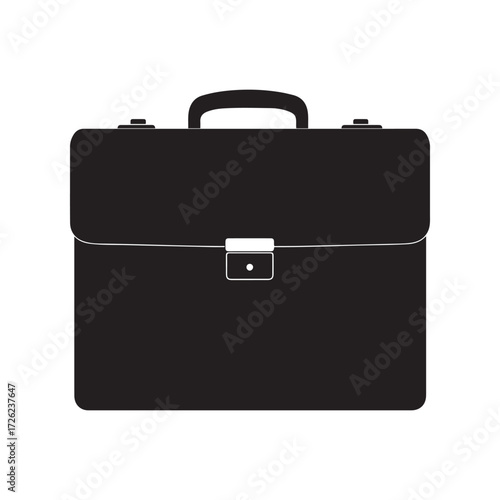 Black Silhouette of a Classic Business Briefcase Isolated on White Background