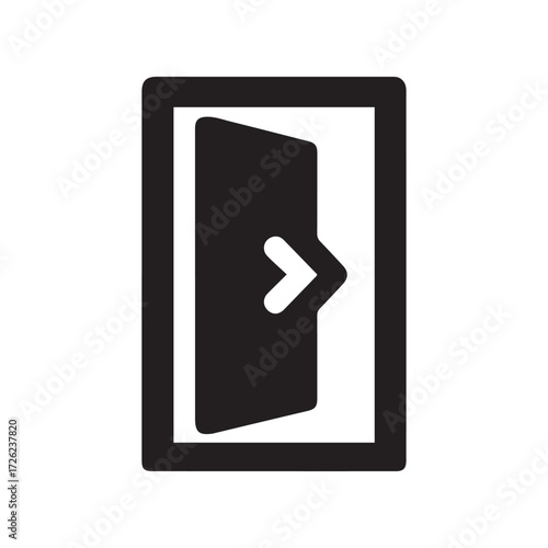 Black Silhouette Icon of an Open Door with Right Arrow Symbol