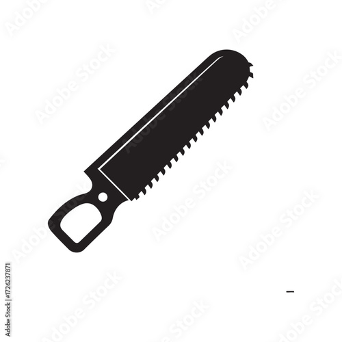 Black Silhouette of a Hacksaw with Handle and Teeth