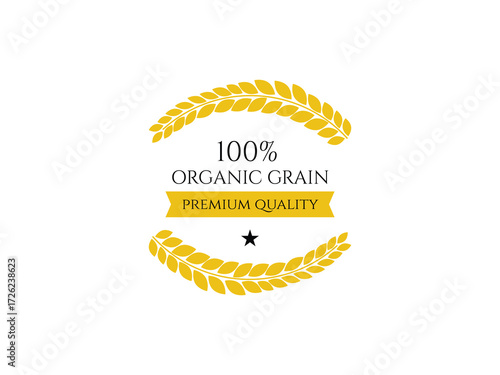 Satisfaction guarantee and premium quality trust badges featuring wheat ears for label design, product authenticity, and assurance in marketing and packaging