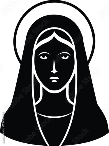 virgin mary face with halo black silhouette vector.eps