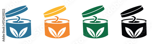 Cream jar vectors icons set in filled and strokes on white background 
