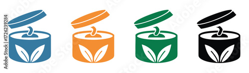 Cream jar vectors icons set in filled and strokes on white background 

