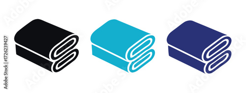 Versatile towel icons in various colors, perfect for spa, bathroom, or hotel branding, offering clean design and modern aesthetic appeal 
