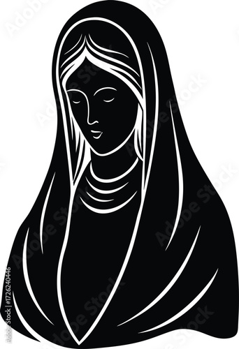 virgin mary portrait vector illustration black sil.eps