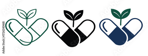 Natural medicine icon outline collection or set in black and white 

