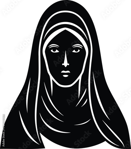 virgin mary sacred head black silhouette vector il.eps